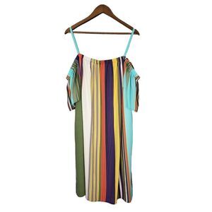 Lux II Colorful Stripe Cold Shoulder Short Sleeve Dress Size 24